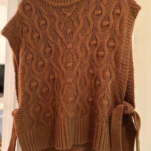 LOFT Cable Knit Brown Sweater Vest with tie sides